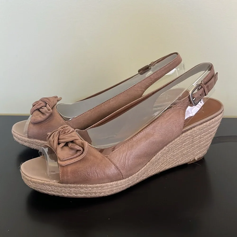Franco Sarto Heels Womens Slingback Wedge Espadrille Bow Leather